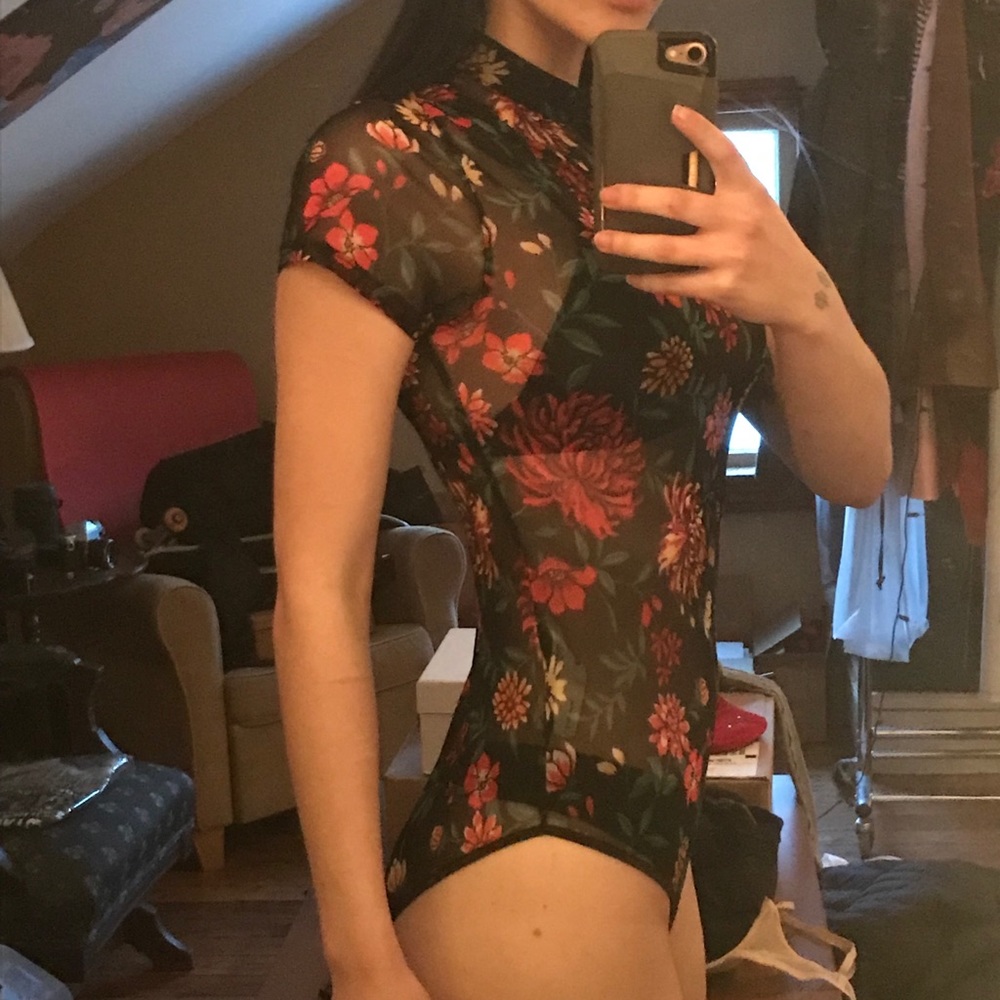 Forever 21 Sheer Floral Body Suit